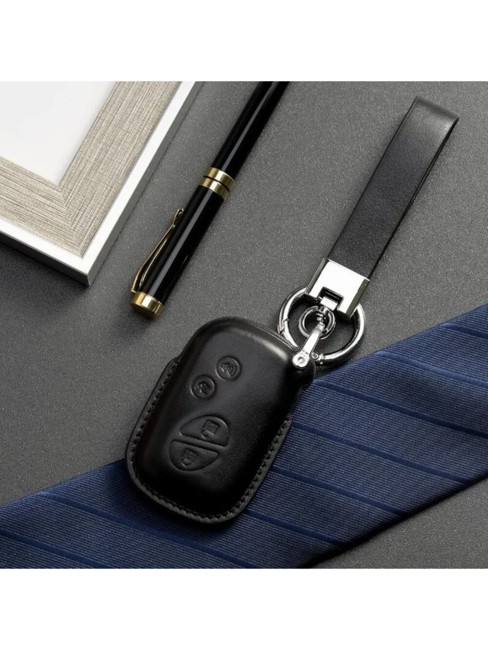 Stylish Black Leather Keychain & Car Key Fob Cover - Compatible Accessories for